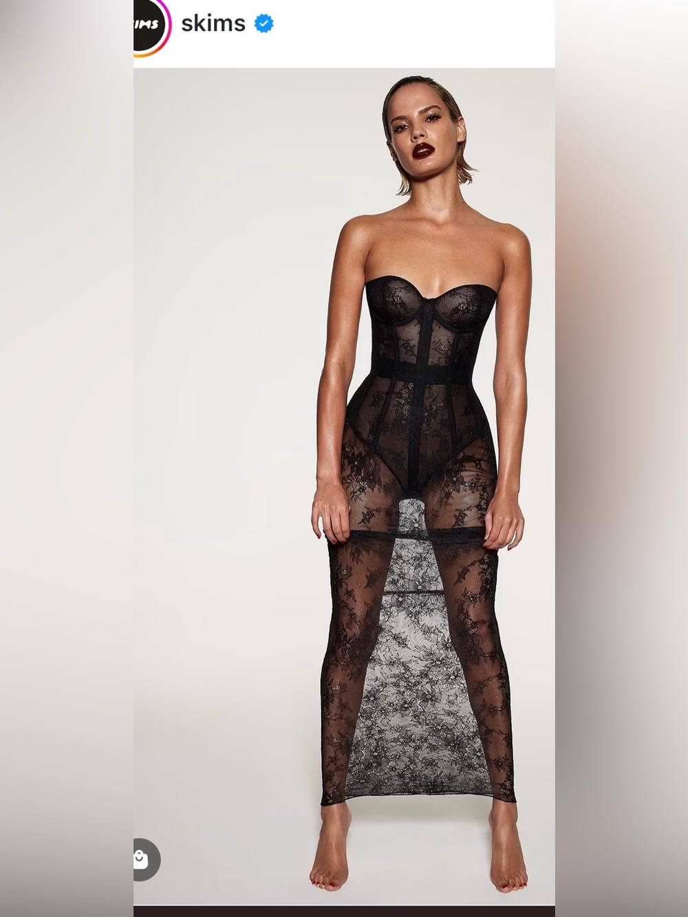 Skims Ultra Fine Lace Strapless Corset Long Dress